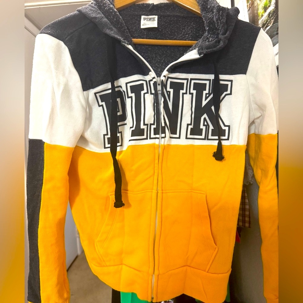 PINK Victoria's Secret iconic brand PINK logo hoodie Jacket - EUC - Size XS